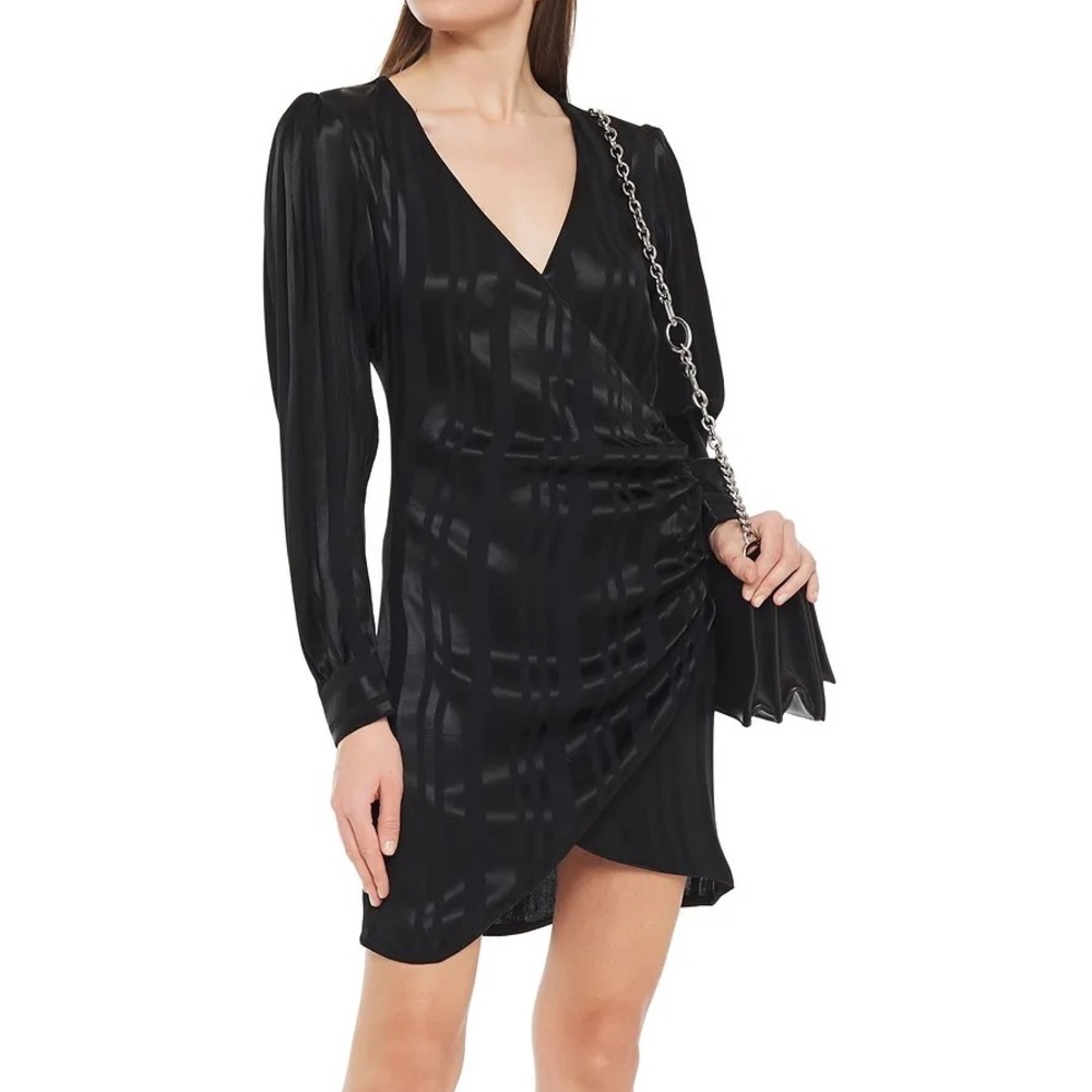 NWT Anine Bing Penelope satin wrap dress, black, small